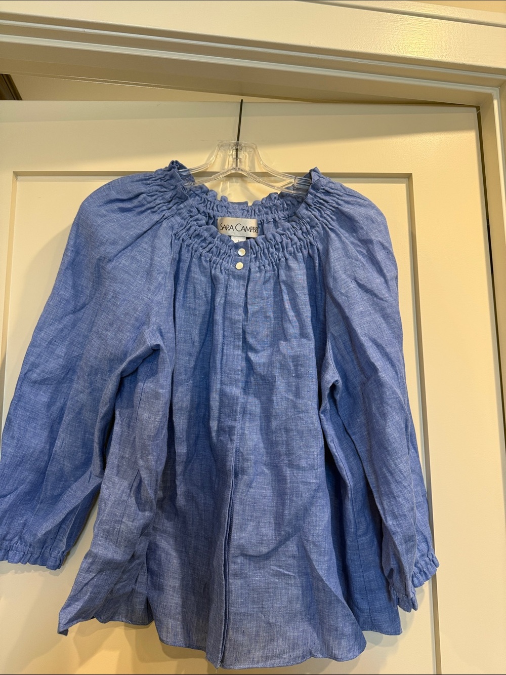 Sara Campbell blue linen top worn once